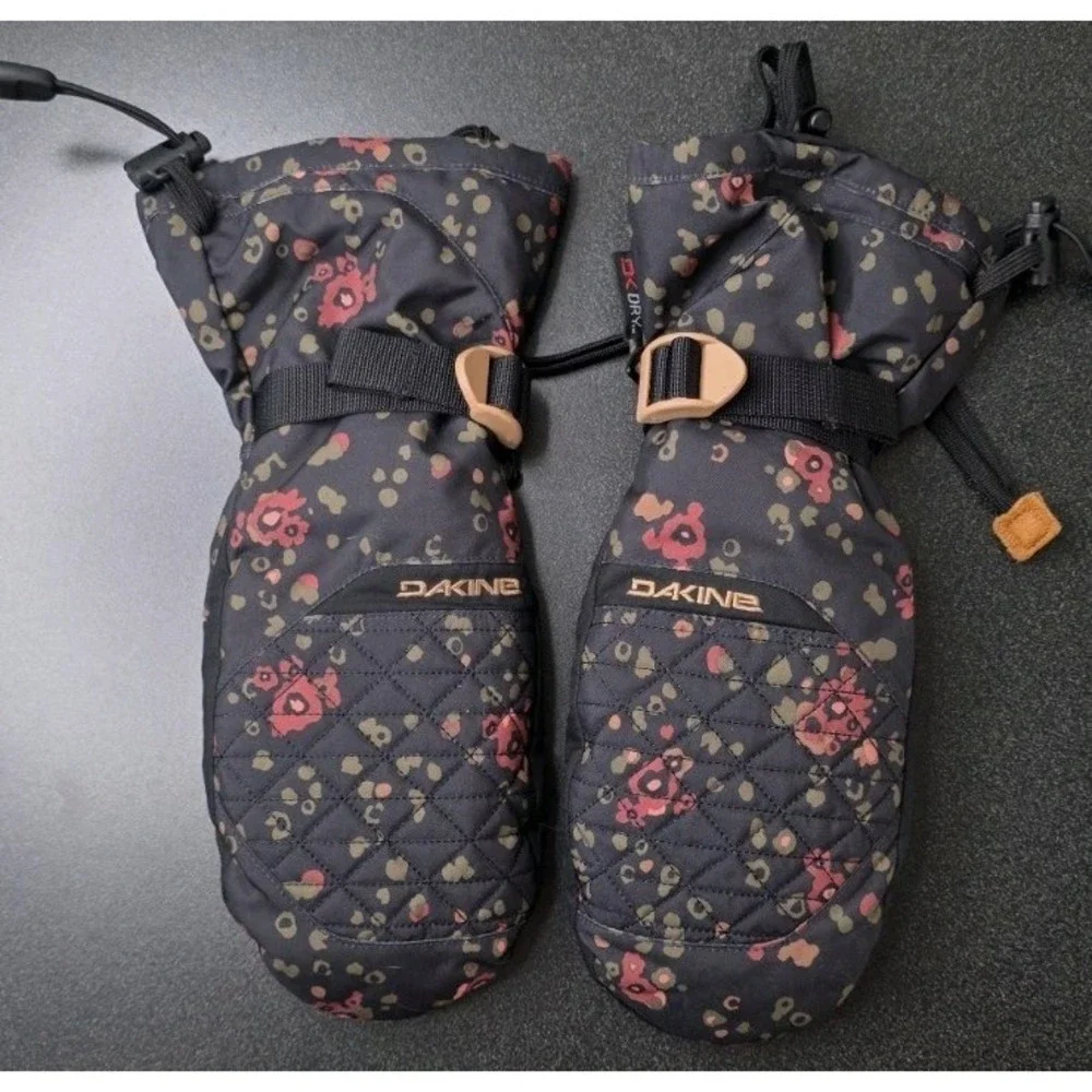 New Dakine Women S/M Camino Leather Mitts Begonia Floral Black Snow Ski Outdoor